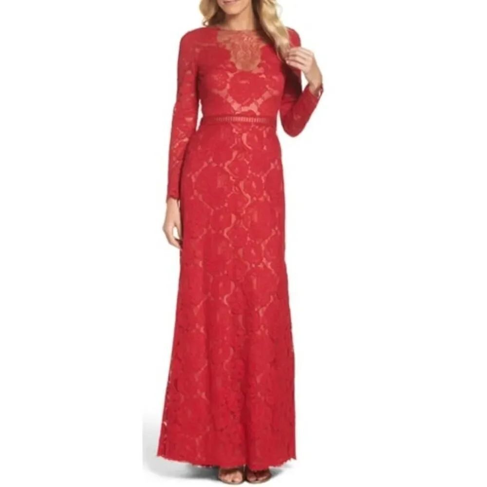 Tadashi Shoji Long Sleeve Lace Illusion Applique Evening Gown Women’s Sz. 8